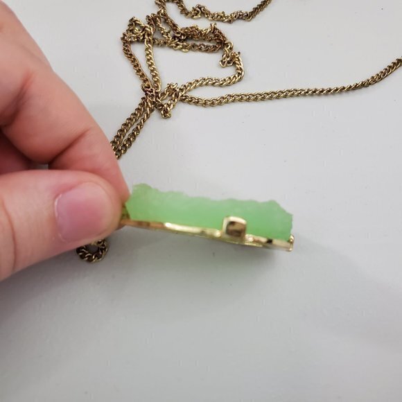 Geode Necklace Green Gold Tone Chain Rock Crystal - Picture 5 of 8